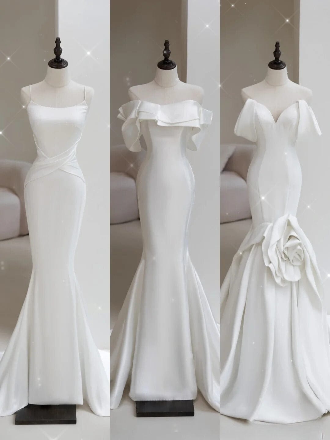 Affordable Custom Made Off-the-Shoulder Silk Mermaid Wedding Dress