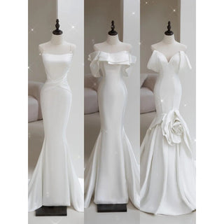 Affordable Custom Made Off-the-Shoulder Silk Mermaid Wedding Dress