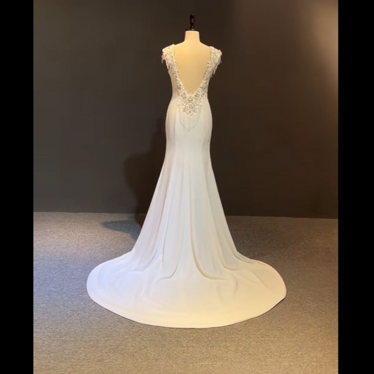 Custom Slim A-Line Silk Gown with False Open Back