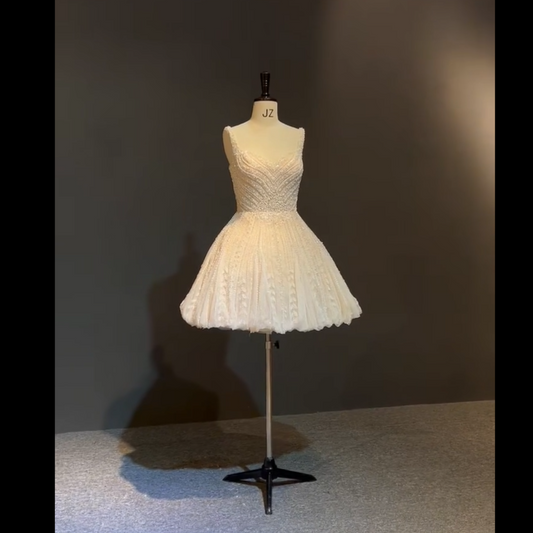 Custom Short Ballet-Style Hand-Beaded Wedding Dress