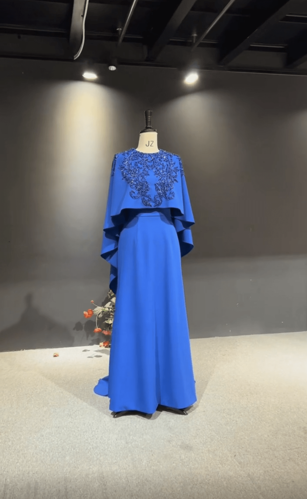 Elegant Blue Cape Sleeve Mother of Bride Dress