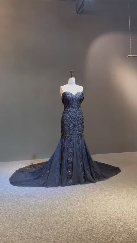 Custom Black Mermaid Lace Wedding Dress