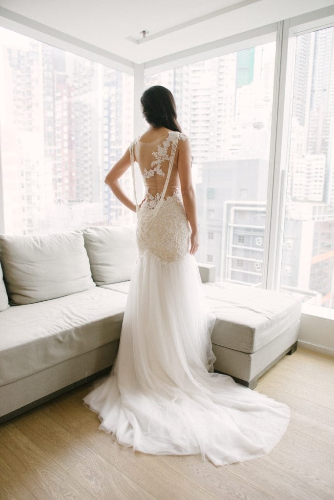 Mermaid Lace Wedding Dress with See-Through Asymmetrical Floral Embroidery Back