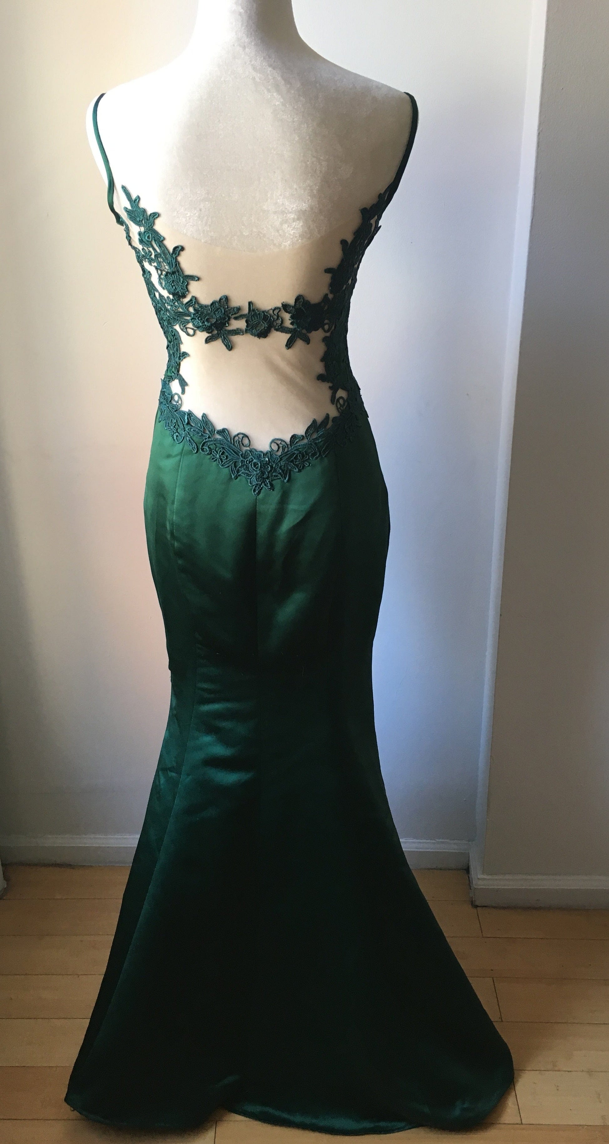 Emerald Mermaid Gown Floral Back 
