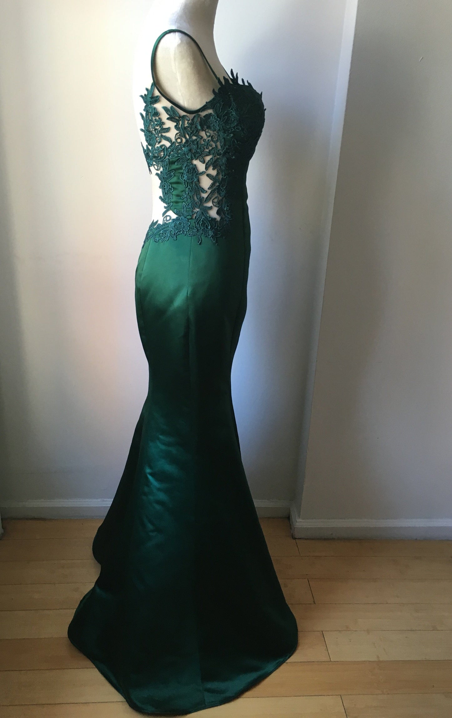 Custom Mermaid Embroidery Emerald Gown