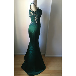 Custom Mermaid Embroidery Emerald Gown