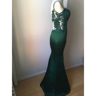 Custom Mermaid Embroidery Emerald Gown