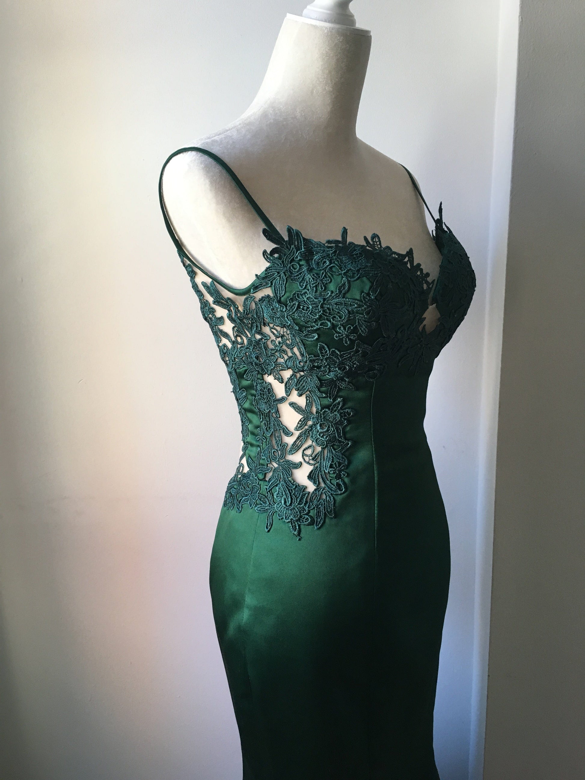 Mermaid Embroidery Emerald Gown Side 