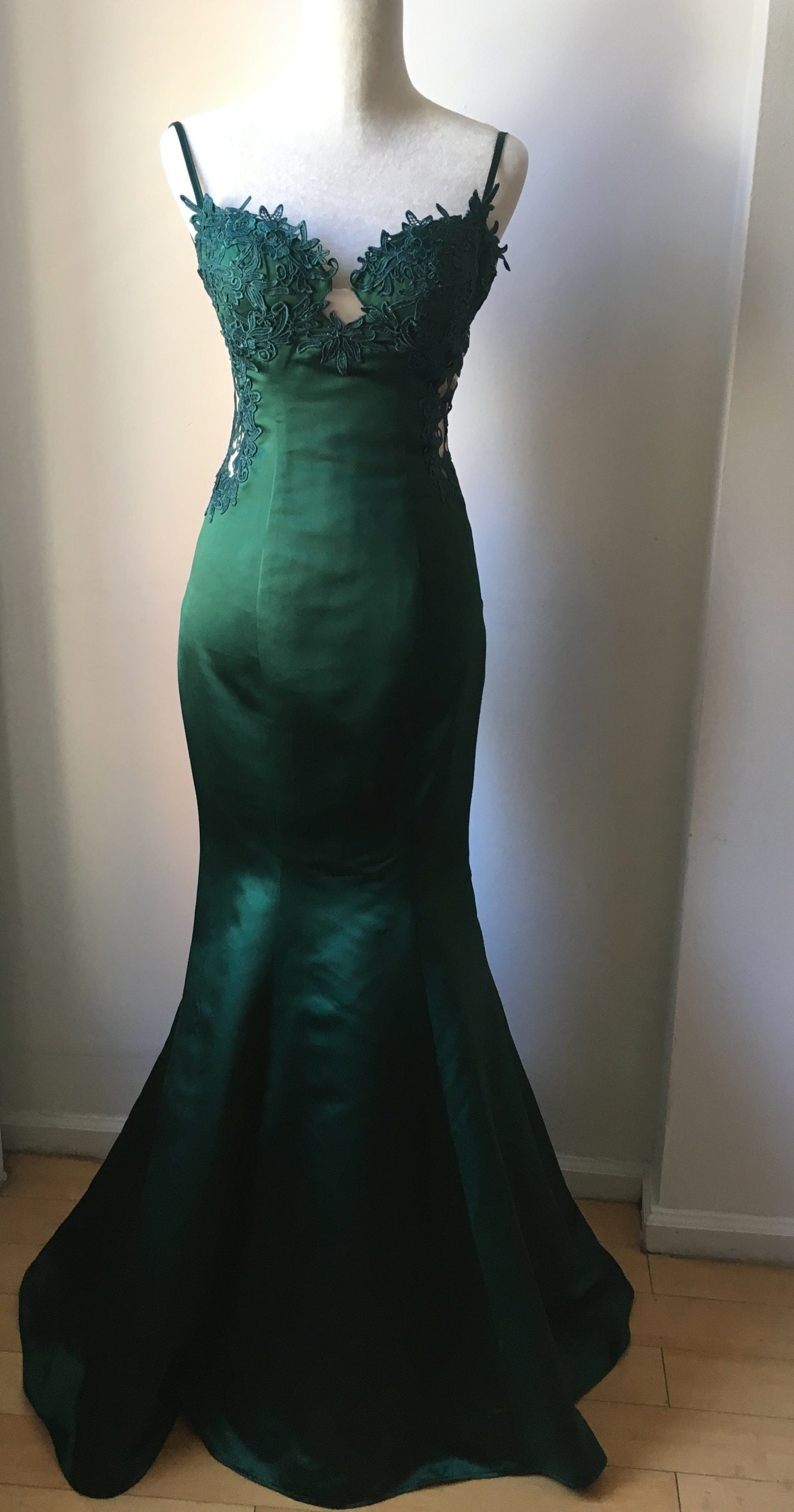 Custom Mermaid Embroidery Emerald Gown
