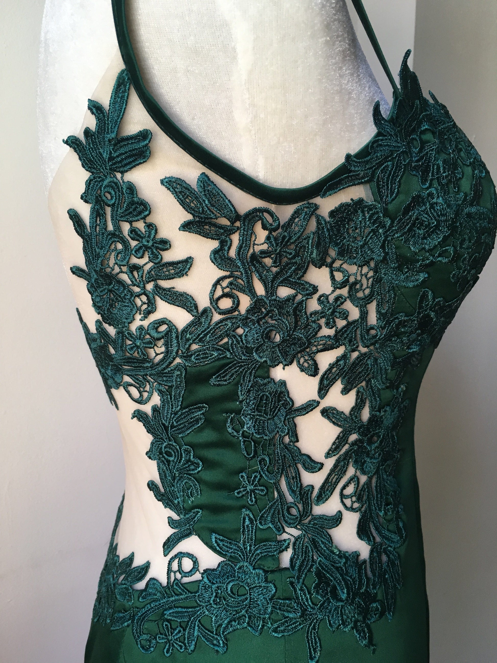 Mermaid Embroidery Emerald Gown