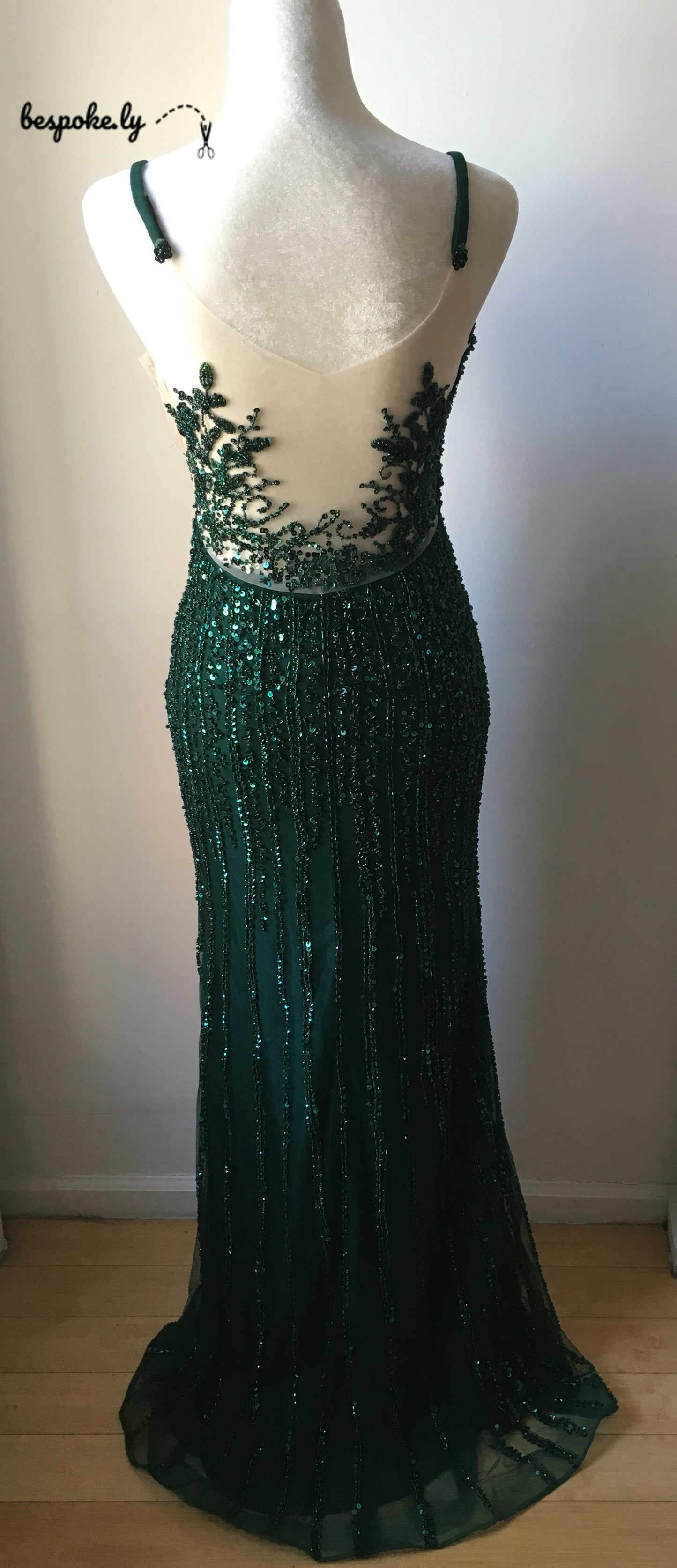 Emerald Beaded Evening Dress Floral Beaded Back