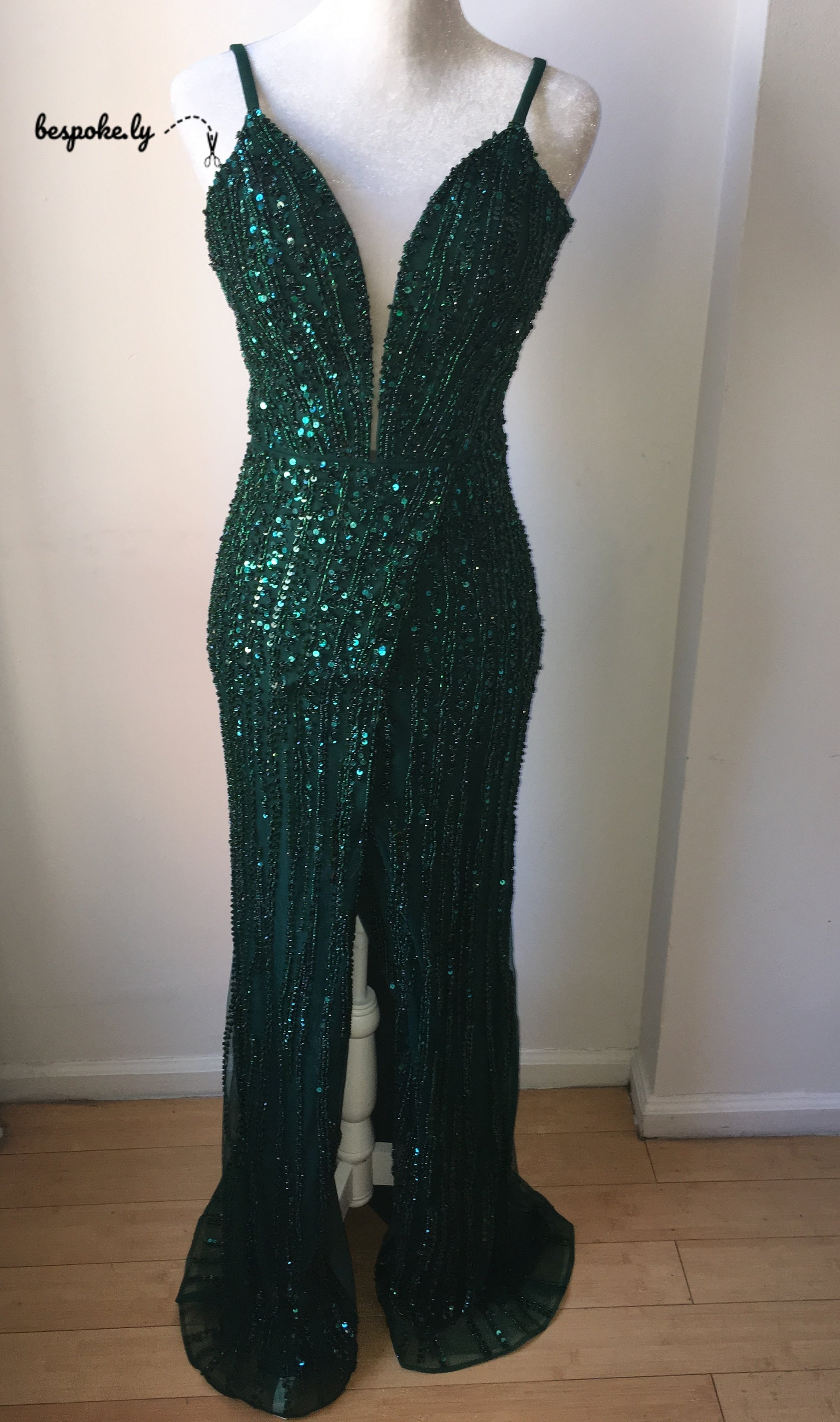 Emerald V-neckline Front Slit Evening Dress