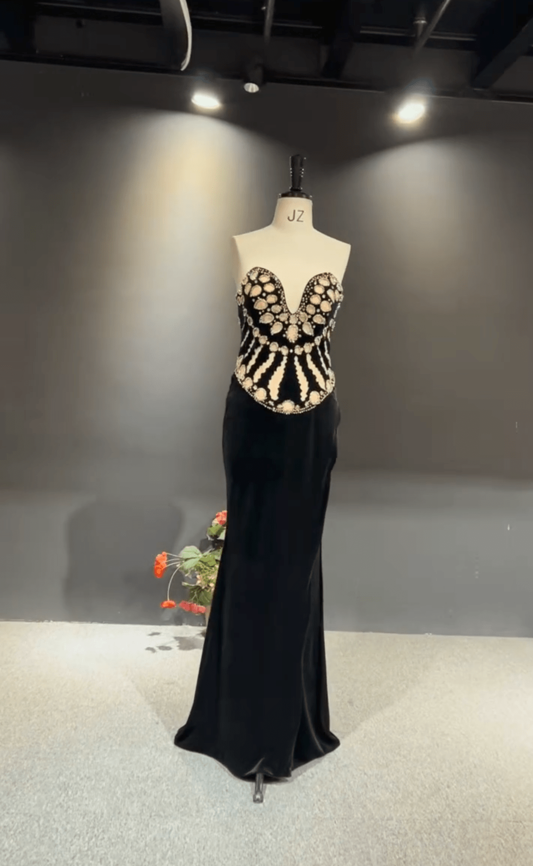 Custom Black Velvet Mother-of-bride Dress
