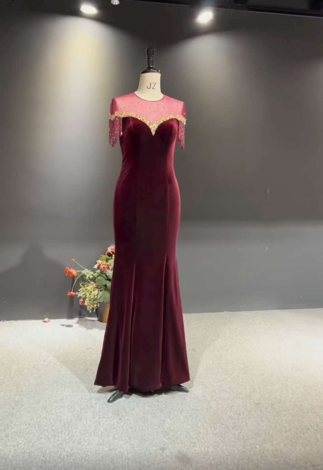 Affordable Custom Made Evening Dress Red Velvet