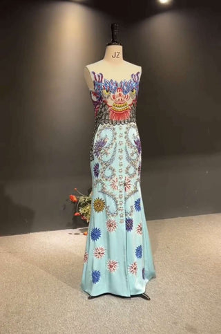 Custom Blue Dragon Embroidered Dress
